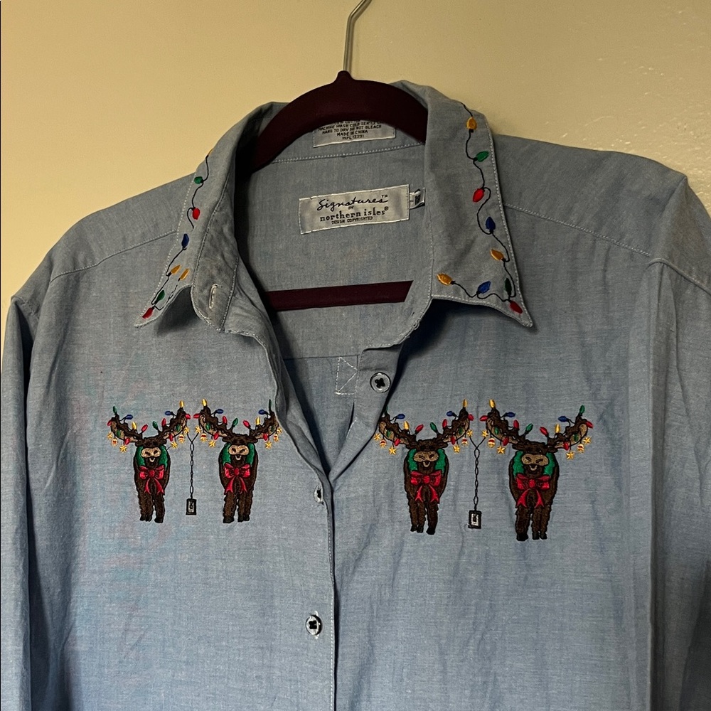 Holiday Embroidered Vintage Chambray Button-Down - Signature by Northern Isles